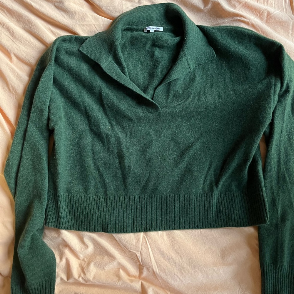Reformation green cashmere crop pullover sweater size S EUC